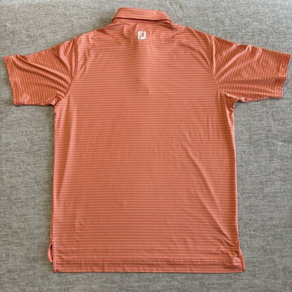 FootJoy Mens L Golf Polo Shirt Performance Orange Ivory Stripe Short Sleeve - Picture 5 of 5